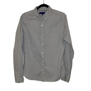 Aeropostale Gray White Polka Dot Button Down Long Sleeve Men’s Shirt Collared